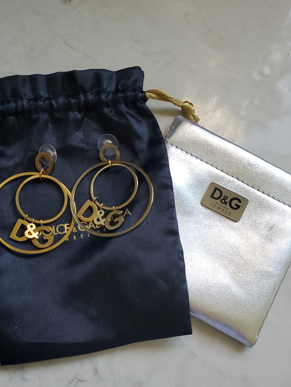 D&G Gold-tone Double Hoop Logo Drop Earrings